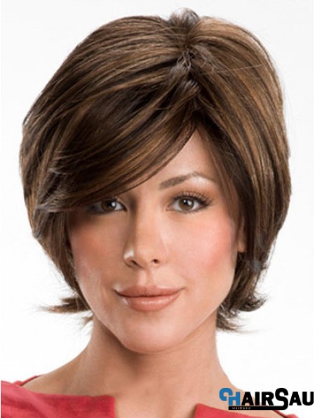 Dark Brown Layerd Cut Ladies Synthetic Wigs With Capless Wavy Style