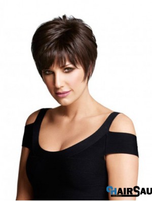 Monofilament Human Hair Wigs UK Layered Cut Short Length Straight Style