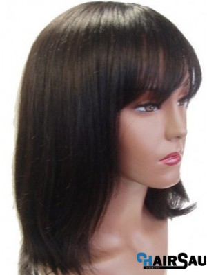 Capless Straight With Bangs Shoulder Length 14 inch Ideal Human Hair Wigs