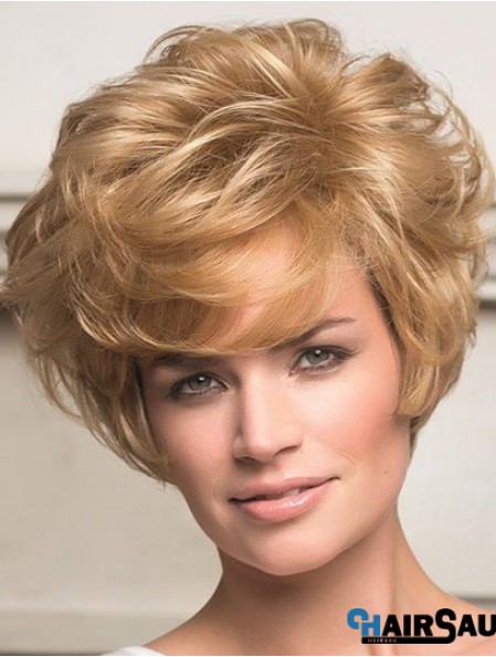 Human Hair Front Lace Wigs Short Length Wavy Style Layered Cut