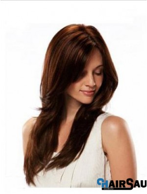 Monofilament Wig Human Hair Auburn Color Straight Style Long Length