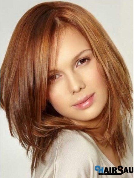 Monofilament Large Wigs With Lace Front Shoulder Length Auburn Color