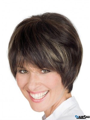 Remy Human Hair New Short Straight Grey Wigs