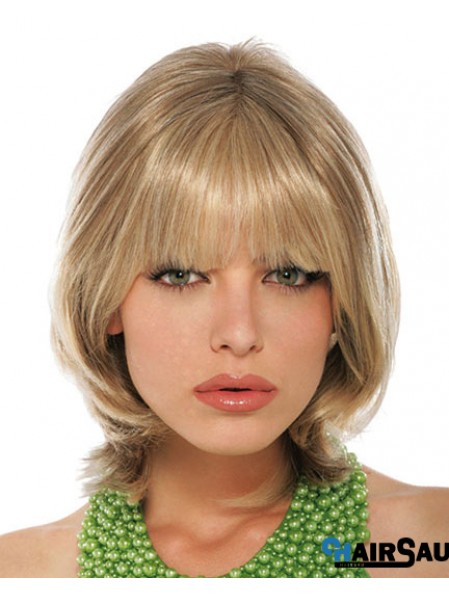 With Bangs Chin Length Blonde Straight Stylish Petite Wigs