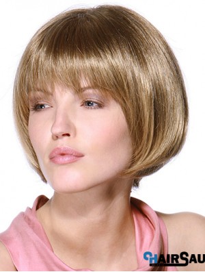 Layered Bob 100% Hand Tied Blonde Color Straight Style Chin Length Human Hair Wigs