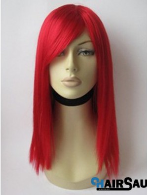 Red Human Hair Wig With Bangs Red Coulr Shoulder Length