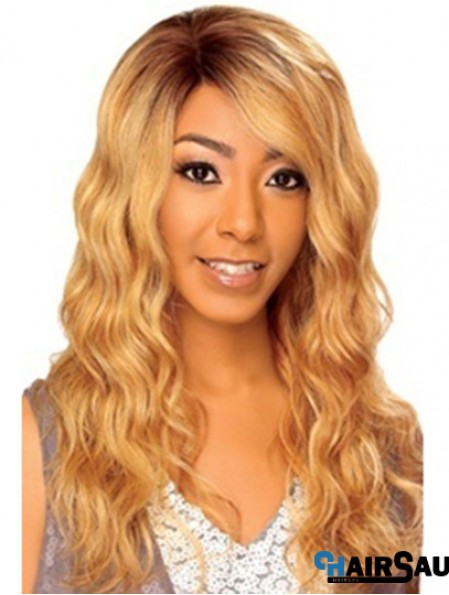 22 inch Blonde Long Without Bangs Wavy High Quality Lace Wigs