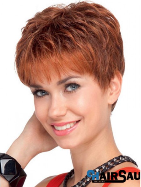 Soft 4 inch Red Cropped Boycuts Wavy Lace Wigs