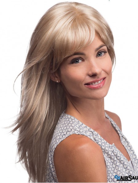 Long Blonde Human Hair Wigs Blonde Color Straight Style Layered Cut