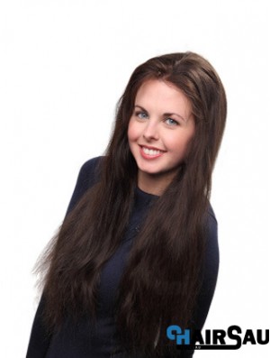 Brown Long Straight Without Bangs Lace Front Wig UK Online