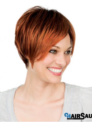 8 inch Auburn Short With Bangs Straight Great Lace Wigs