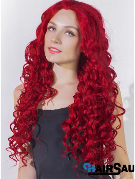 Curly Without Bangs Lace Front Popular 24 inch Red Long Wigs