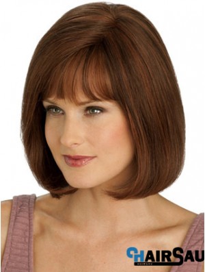 Real Hair Long Bob Wigs Auburn Color