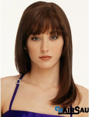 Straight With Bangs 100% Hand-tied Fabulous 16 inch Auburn Long Wigs