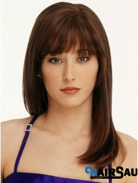 Straight With Bangs 100% Hand-tied Fabulous 16 inch Auburn Long Wigs