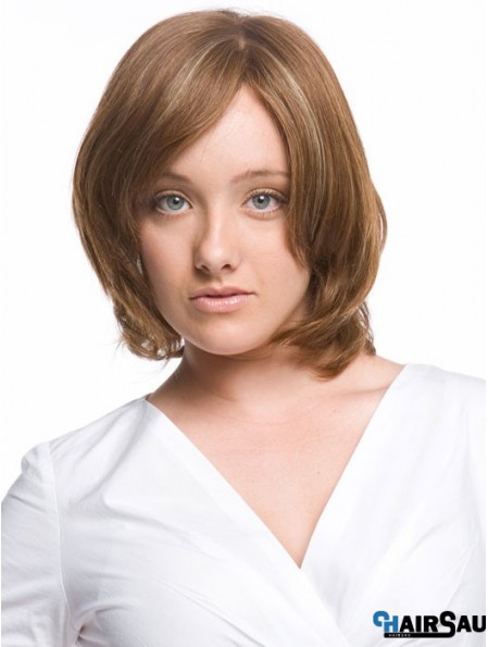 Monofilament Wavy With Bangs Chin Length Comfortable Human Hair Wigs