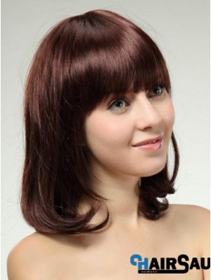 Shoulder Length Bob Wigs With Capless Remy Straight Style Auburn Color