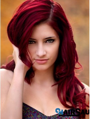 Wavy Without Bangs Long Red No-Fuss Lace Front Wigs