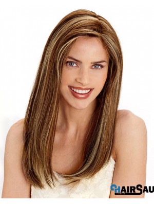 Layered Convenient Straight Brown Long Human Hair Wigs