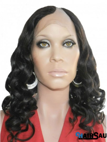 18 inch Lace Front Curly Black Perfect U Part Wigs