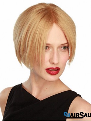 Straight Short Blonde 6 inch Lace Front Soft Bob Wigs