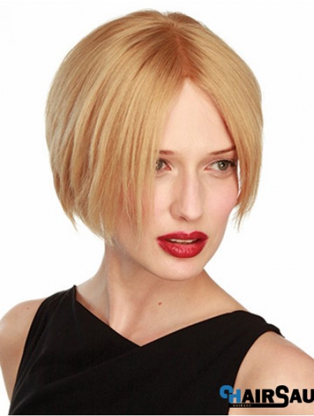 Straight Short Blonde 6 inch Lace Front Soft Bob Wigs