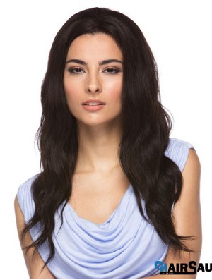 Without Bangs Fashion Wavy Black Long Human Hair Wigs