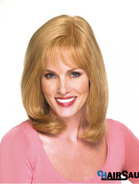 14 inch Blonde Shoulder Length With Bangs Wavy Modern Lace Wigs