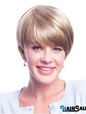 Wigs Human Hair Blondes With Monofilament Layered Cut Short Length