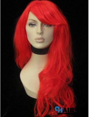 With Bangs Long Red Wavy 20 inch Fashionable Human Hair Wigs