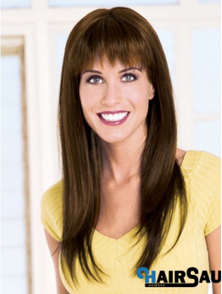 Straight With Bangs Capless Brown Modern Long Wigs