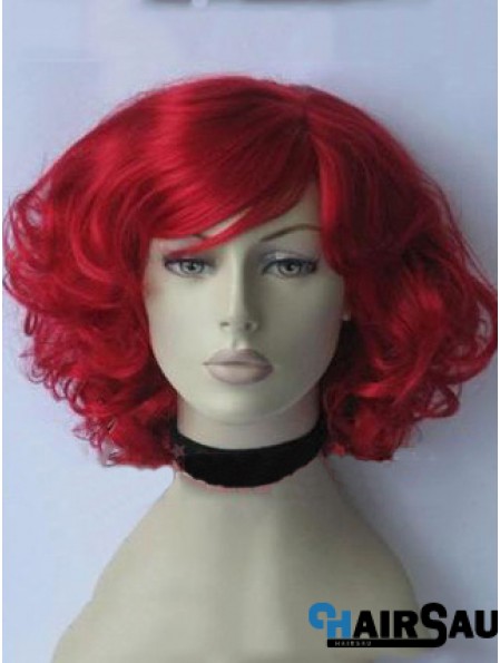 Curly With Bangs Chin Length Red Gorgeous Lace Front Wigs