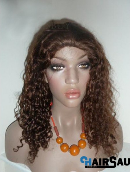 Brown Long Soft Curly Without Bangs Lace Wigs