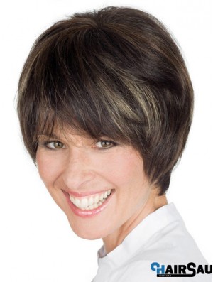 Style 8 inch Brown Short Boycuts Straight Lace Wigs