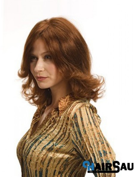 Layered Auburn Shoulder Remy Human Wavy Monofilament Wigs For Women