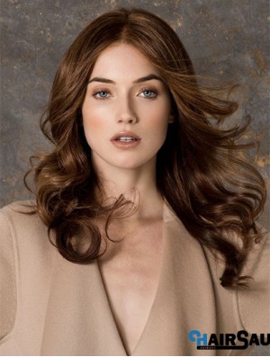 Wavy Without Bangs Monofilament Brown Fashionable Long Wigs