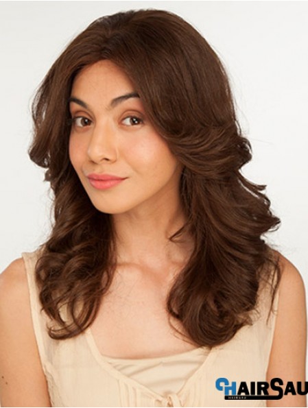 14 inch Brown Long Without Bangs Wavy Perfect Lace Wigs