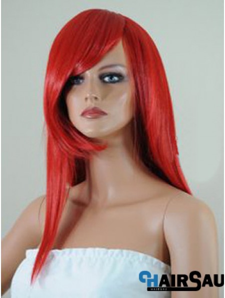 Straight With Bangs Lace Front Affordable 18 inch Red Long Wigs