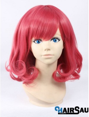 Wavy With Bangs Shoulder Length Red Cheapest Lace Front Wigs