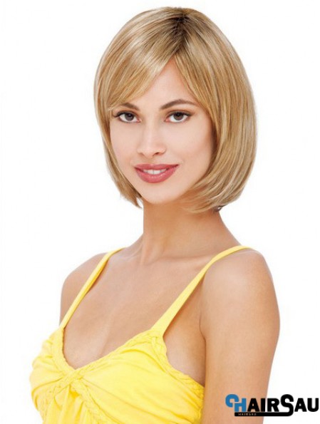 Glamorous Blonde Lace Front Mono Human Hair Wigs With Chin Length