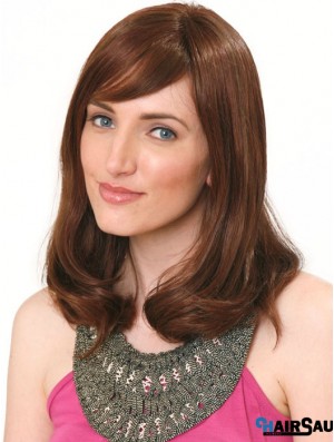 Human Hair Hand Band Wig Shoulder Length Auburn Color With Bangs