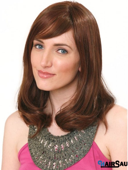 Human Hair Hand Band Wig Shoulder Length Auburn Color With Bangs