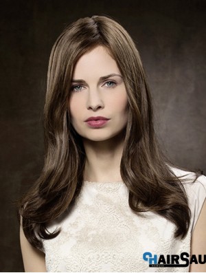 100% Hand-tied Straight Without Bangs 16 inch Brown Long Buy Human Hair Wigs