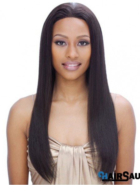 24 inch Black Long Without Bangs Yaki Incredible Lace Wigs