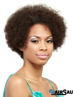 Human Hair Front Lace Wig Short Length Curly Style Brown Color