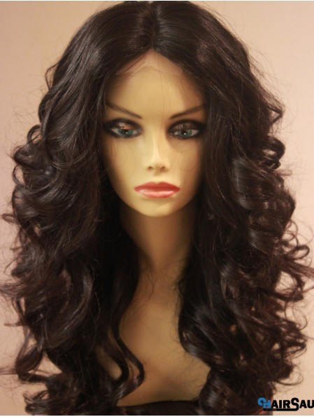 Long Brown Wavy Without Bangs Designed African American Wigs