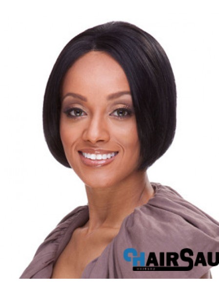 Indian Remy Bobs Short Black Straight Front Lace Wigs UK Human Hair