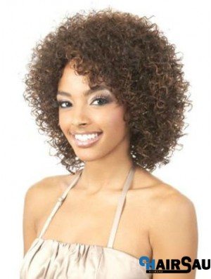 Amazing Brown Shoulder Length Without Bangs Curly Glueless Lace Front Wigs