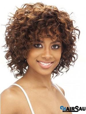 Brazilian Chin Length Kinky Brown With Bangs Best Black Woman Wigs