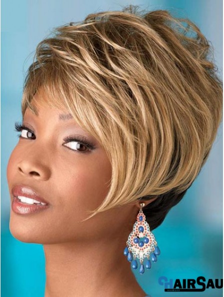 Short Blonde Wavy Boycuts Comfortable African American Wigs